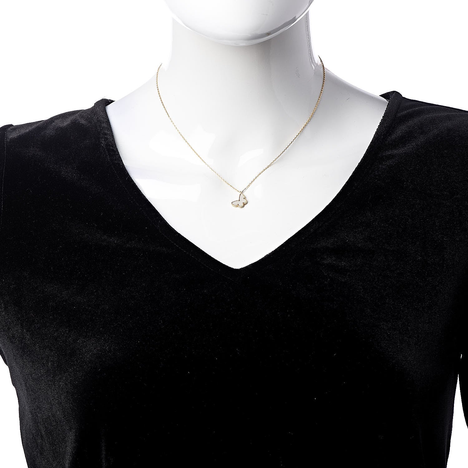 Van Cleef & Arpels 18K Yellow Gold Mother of Pearl Sweet Alhambra Butterfly Pendant Necklace 2 of 7