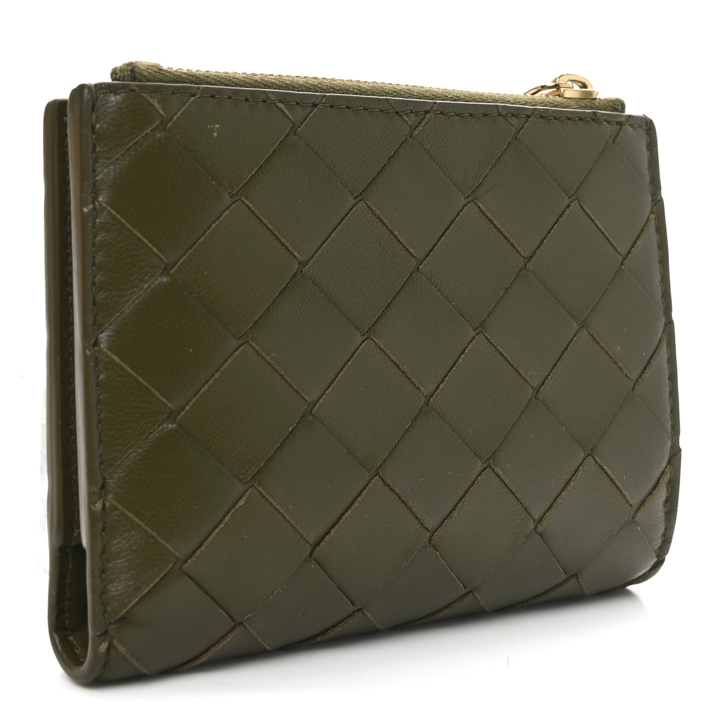 Nappa Intrecciato Small Bi-Fold Zip Wallet Kaki Fondent