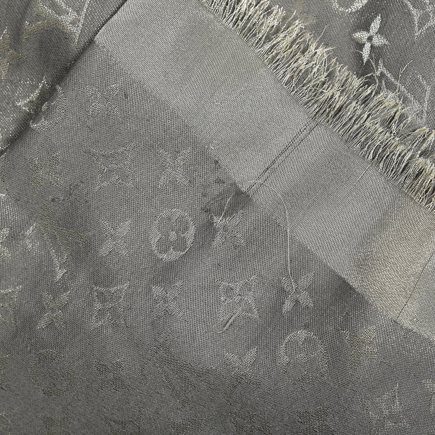 Silk Lurex Wool Monogram Shine Shawl Charcoal Grey