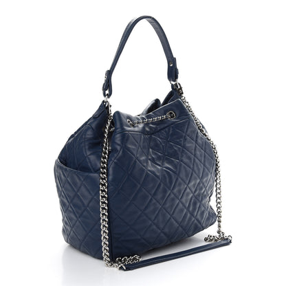 Chanel Lambskin Quilted CC Chain Drawstring Tote Blue 3 of 9
