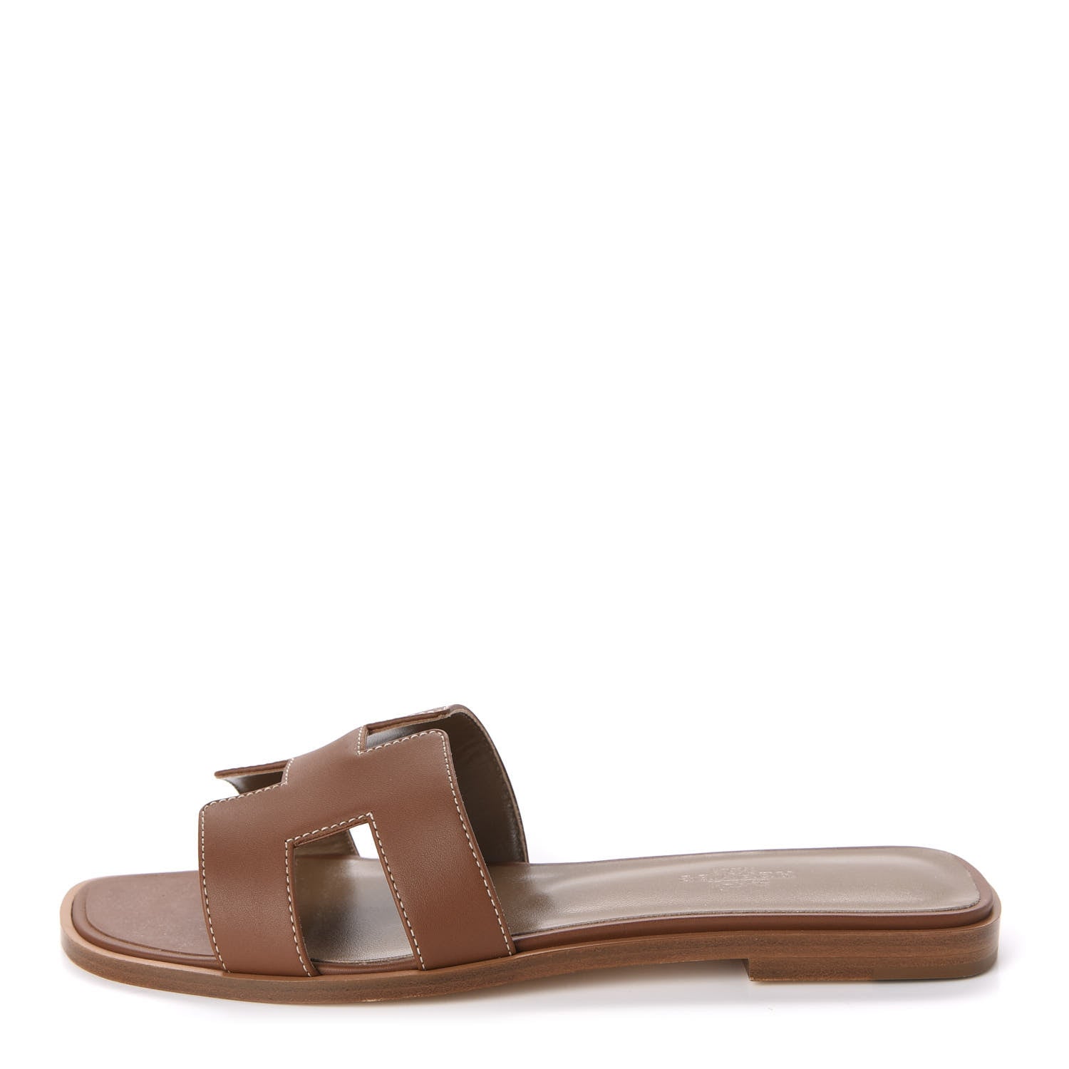 Hermes Box Calfskin Oran Sandals 37.5 Gold 1 of 10