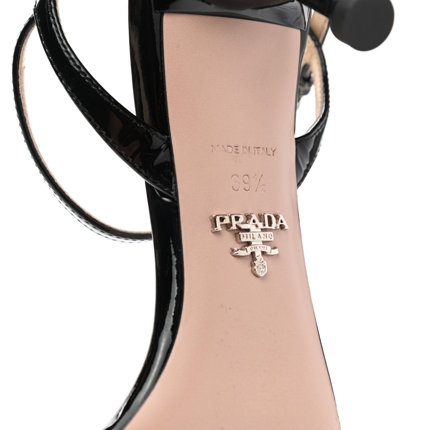 Prada Vernice Metal Triangle Logo Open Toe 65mm Sandals 39.5 Black 6 of 8