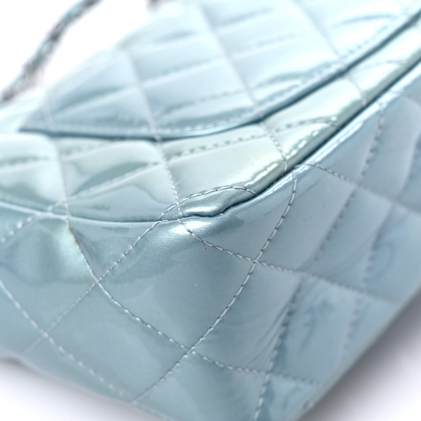 Patent Calfskin Quilted Mini Rectangular Flap Light Blue