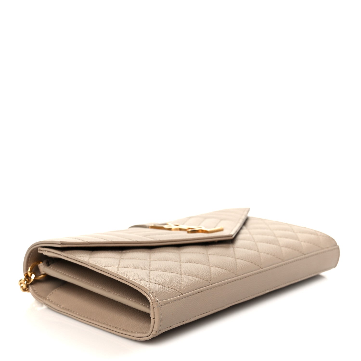Saint Laurent Grain De Poudre Mixed Matelasse Triquilt Monogram Chain Wallet Dark Beige 4 of 10