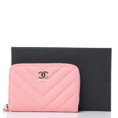 Chanel Iridescent Caviar Chevron Quilted Zip Coin Purse Pink 8 of 8