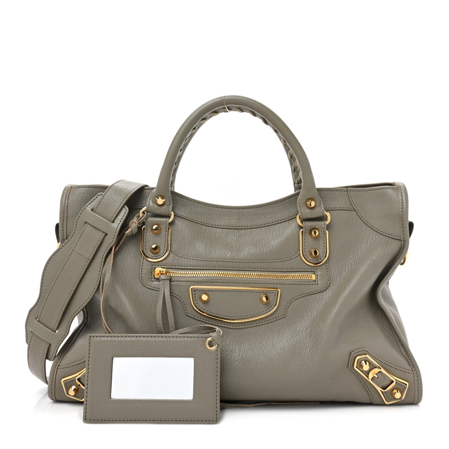 Chevre Gold Metallic Edge Hardware City Gris Taupe