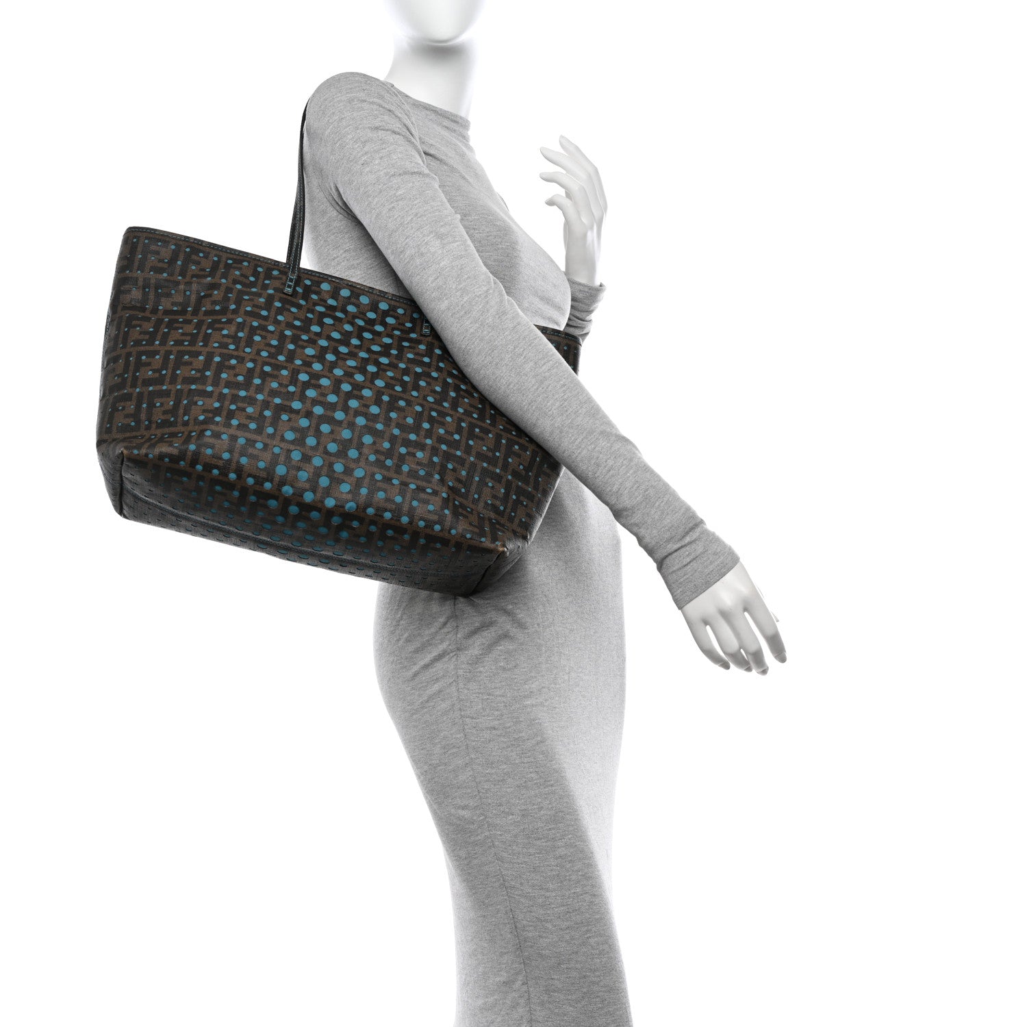Fendi Zucca Spalmati Perforated Medium Roll Tote Tobacco Pavone 2 of 16
