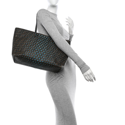 Fendi Zucca Spalmati Perforated Medium Roll Tote Tobacco Pavone 2 of 16