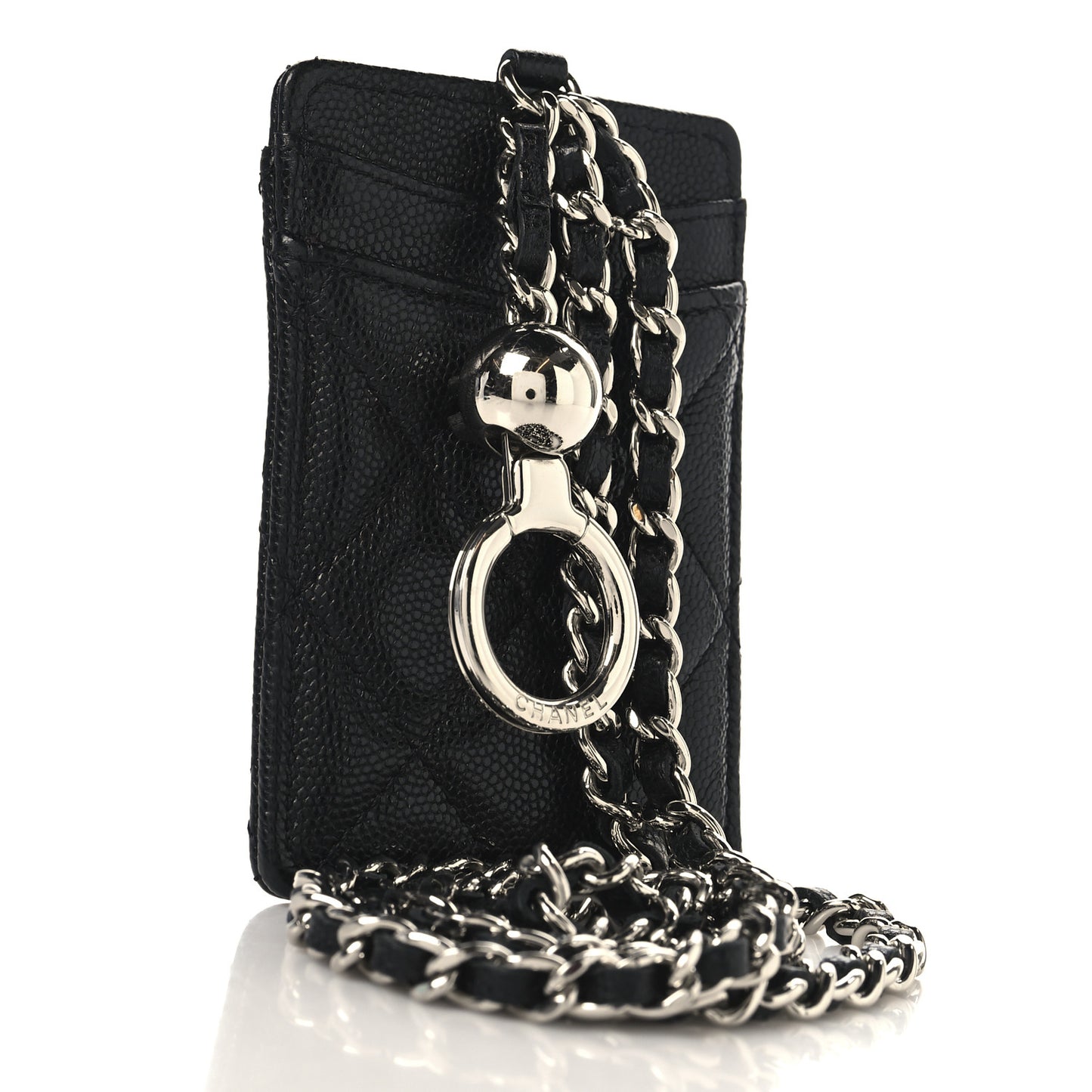 Caviar Quilted  Key Holder Card Holder On Chain Black