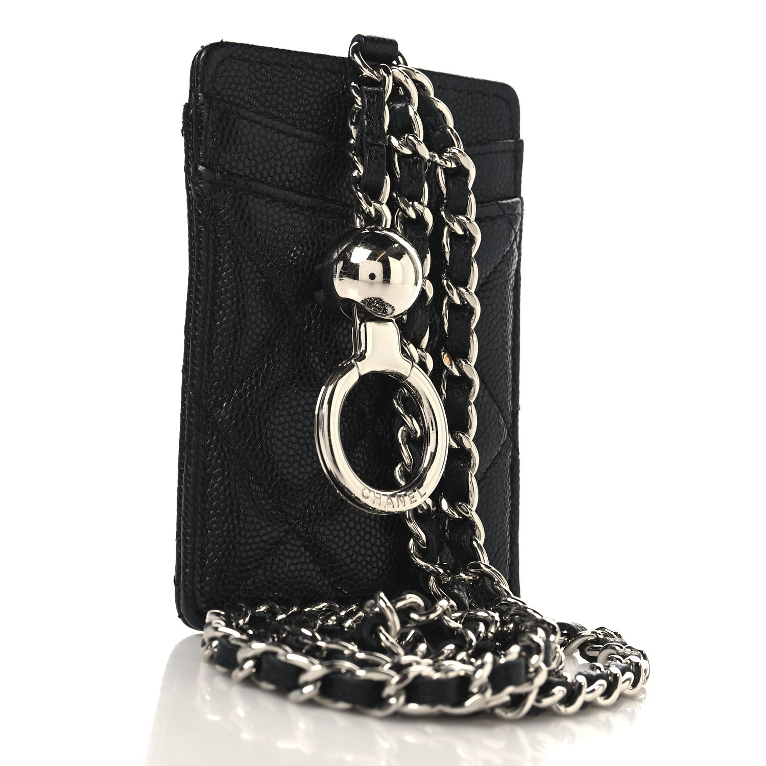 Chanel Caviar Quilted  Key Holder Card Holder On Chain Black 3 of 7