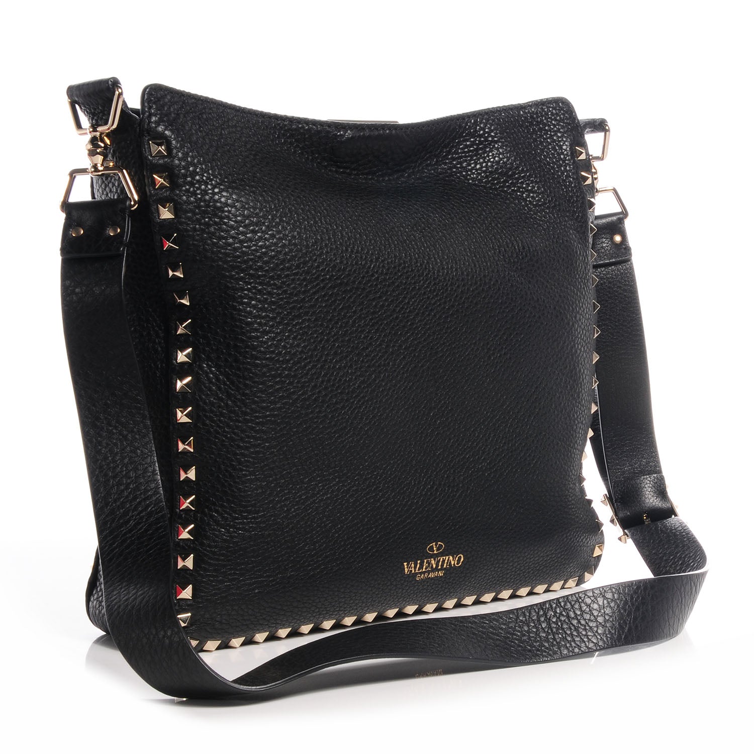 Valentino Garavani Pebbled Calfskin Large Rockstud Flip-Lock Messenger Bag Black 3 of 9