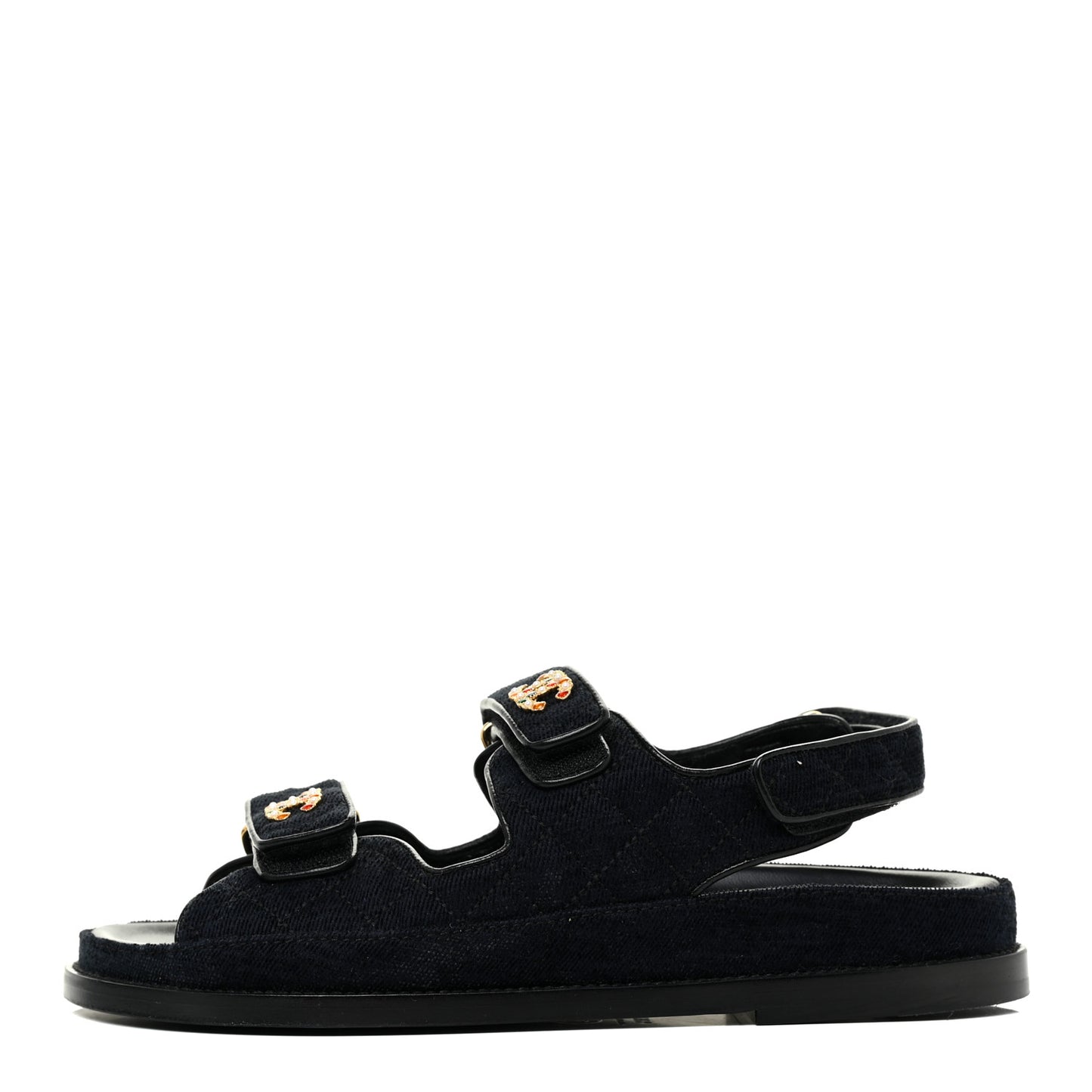 Velvet Velcro Dad Sandals 38.5 Navy Blue