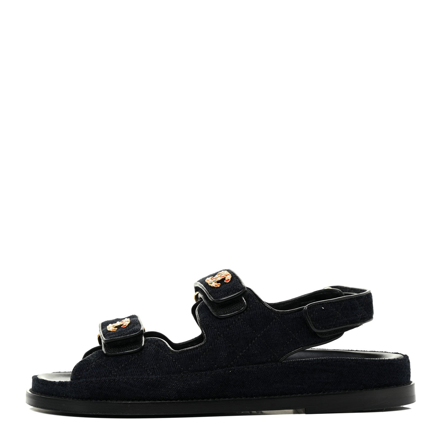 Chanel Velvet Velcro Dad Sandals 38.5 Navy Blue 1 of 8