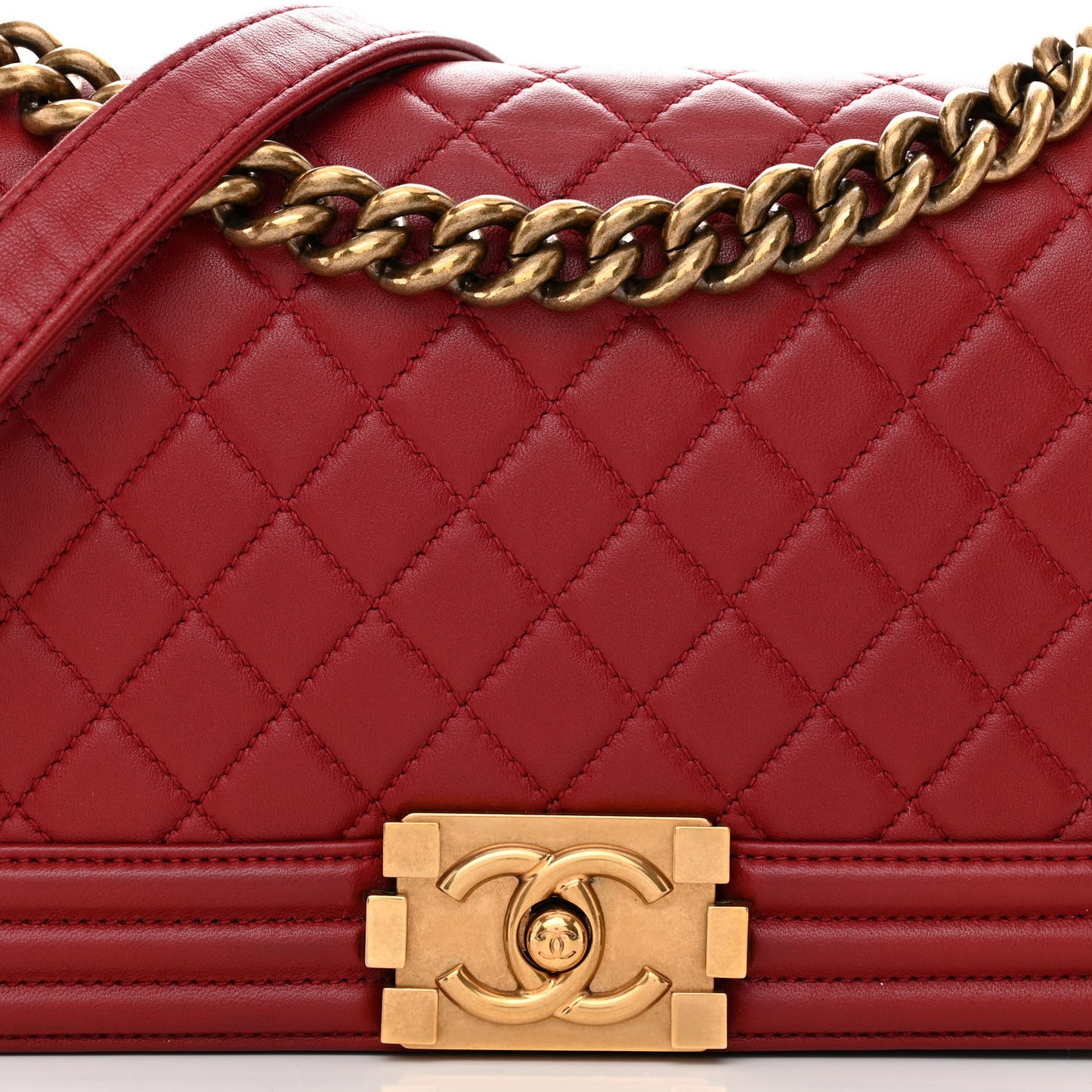 Lambskin Quilted Medium Boy Flap Dark Red