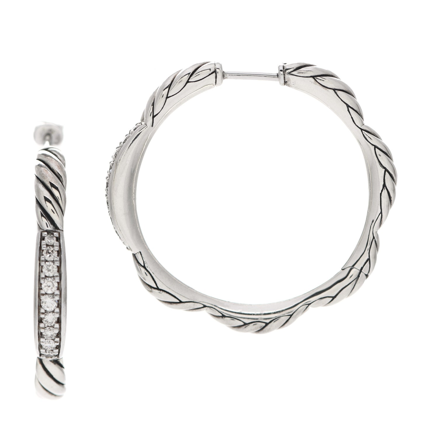 Sterling Silver Diamond Tides Hoop Earrings