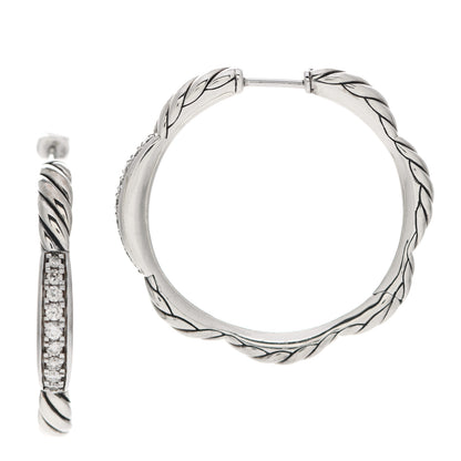 David Yurman Sterling Silver Diamond Tides Hoop Earrings 1 of 4