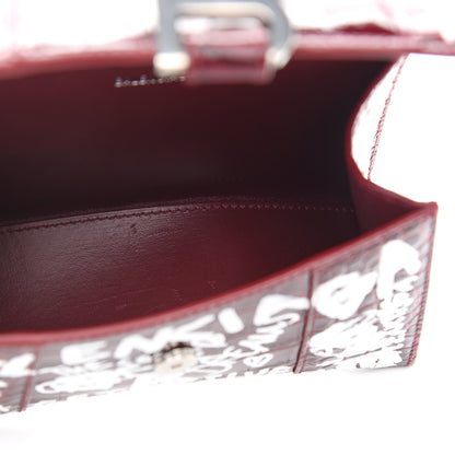 Balenciaga Calfskin Graffiti Crocodile Embossed Hourglass Top Handle Bag XS Dark Red White 5 of 9