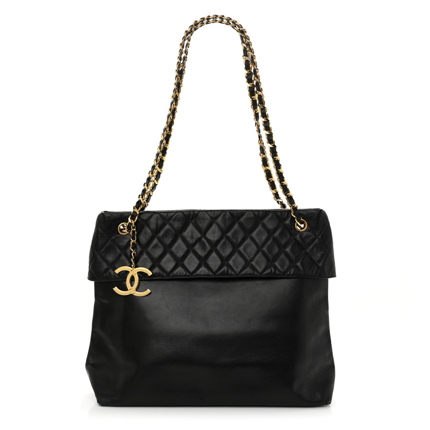 Lambskin Quilted Shopping Tote Black