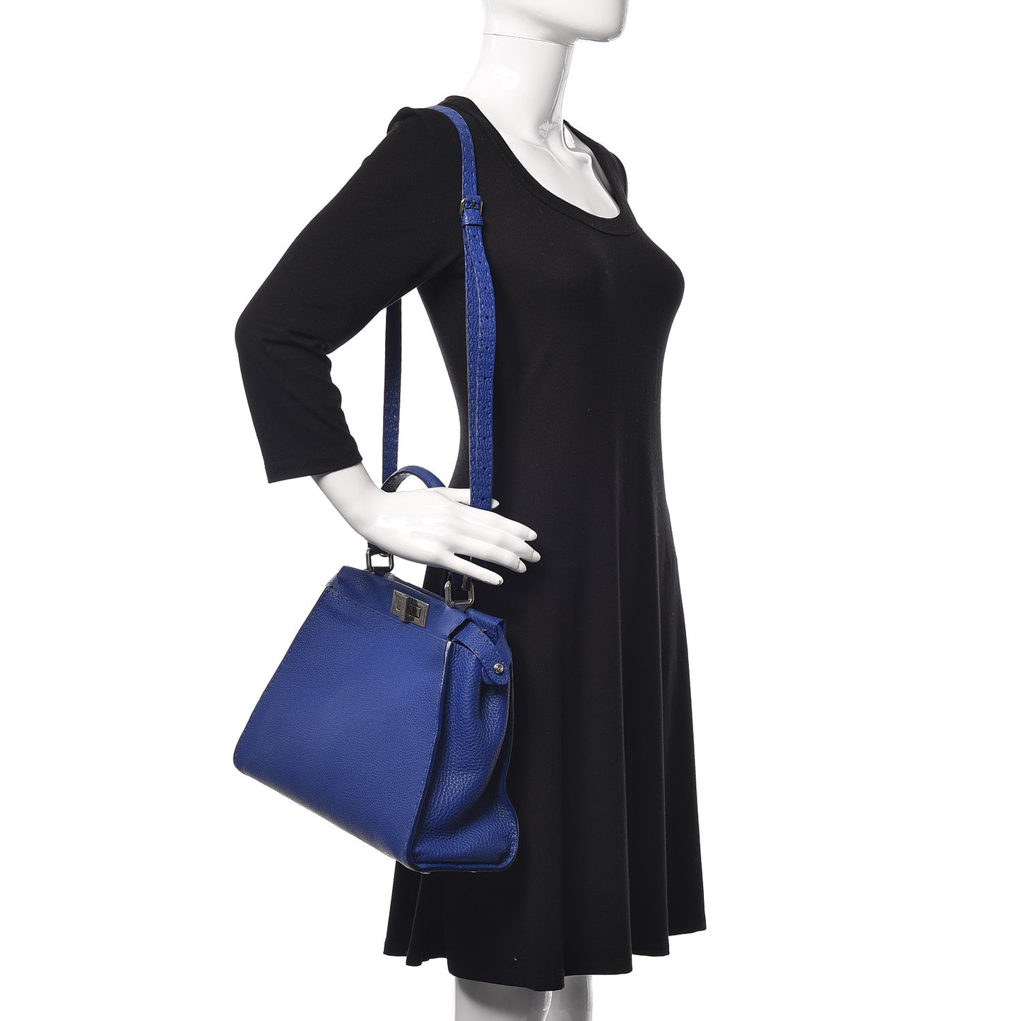 Cuoio Romano Selleria Bi-Color Medium Peekaboo Iconic Satchel Blue Neon Latte
