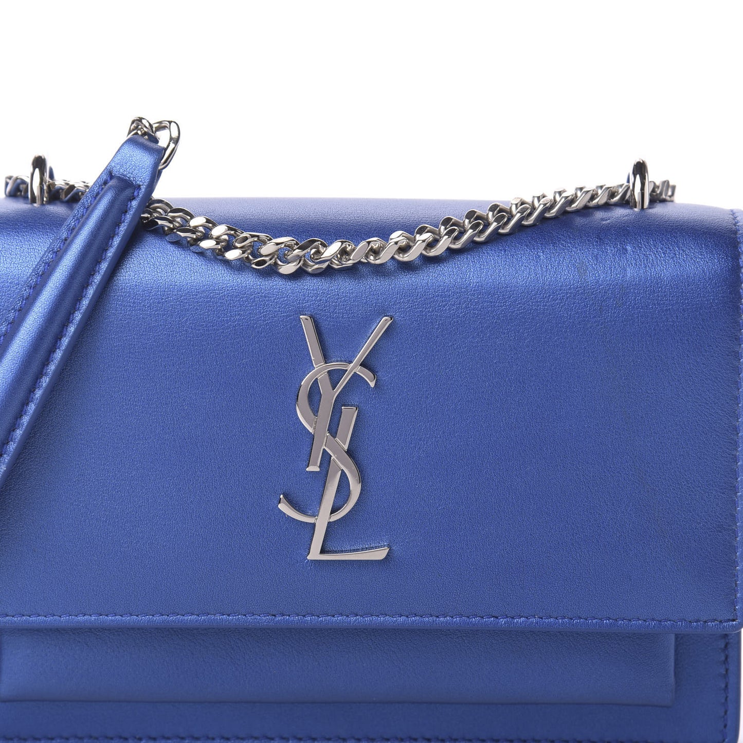Metallic Calfskin Monogram Sunset Chain Wallet Blue Royal