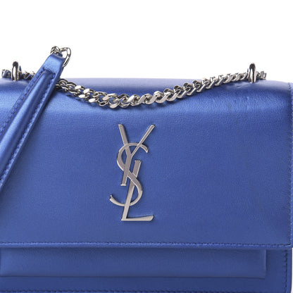 Saint Laurent Metallic Calfskin Monogram Sunset Chain Wallet Blue Royal 11 of 13