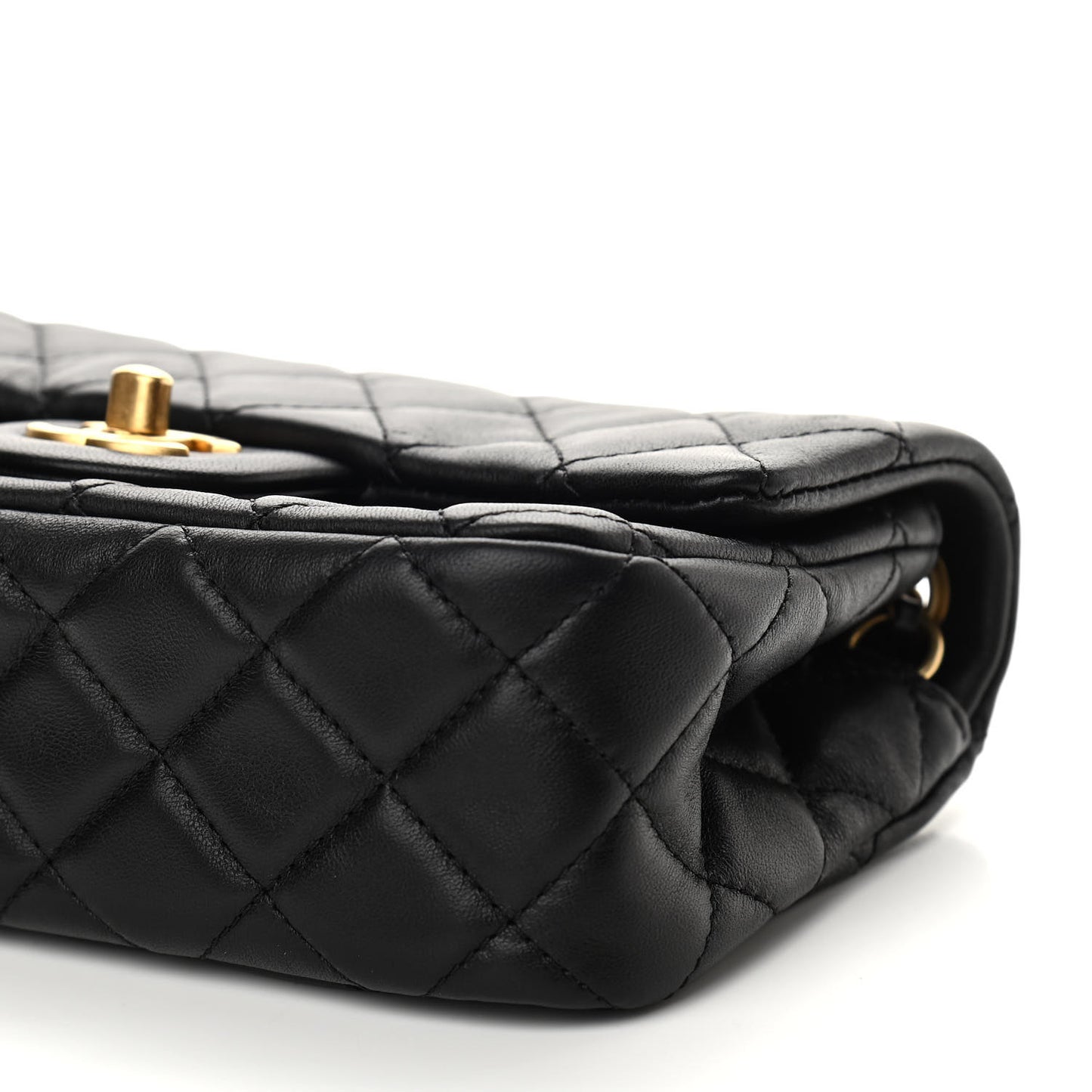 Lambskin Quilted Mini Rectangular Pearl Crush Flap Black