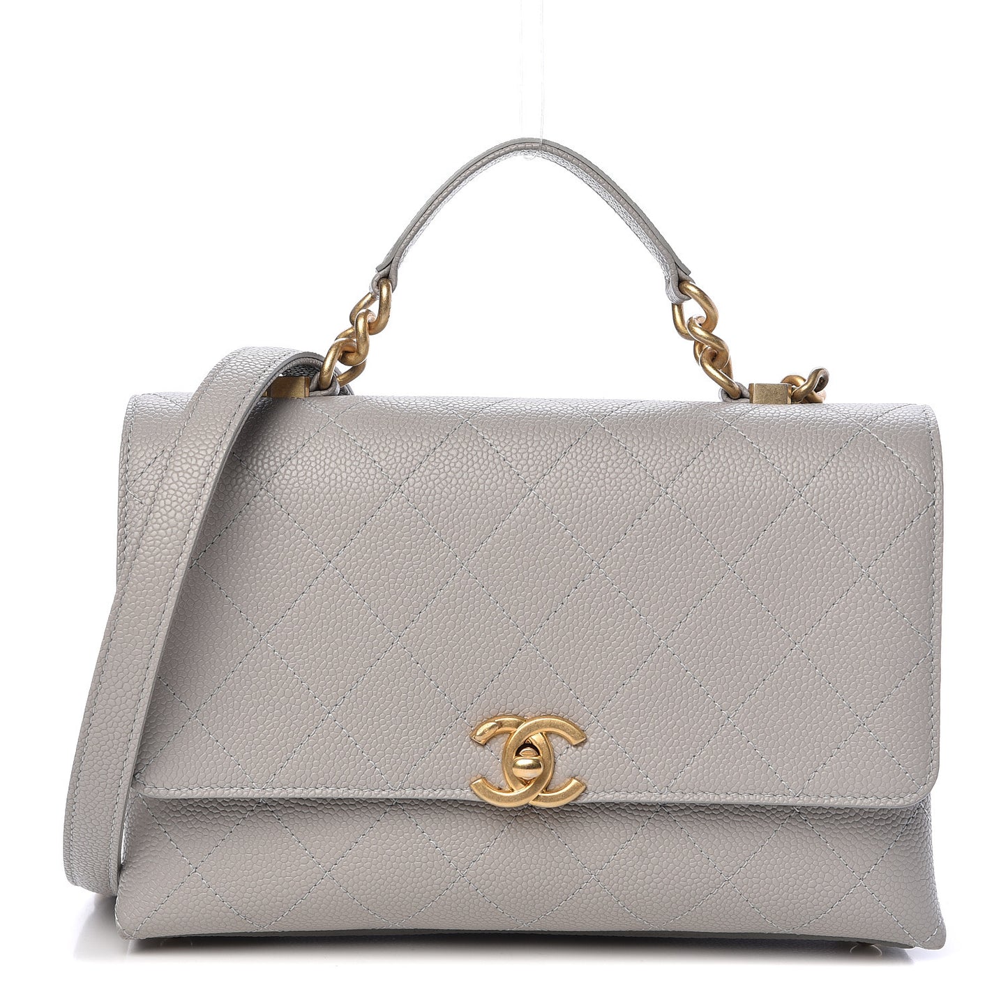 Grained Calfskin Small Stitched Flap Grey