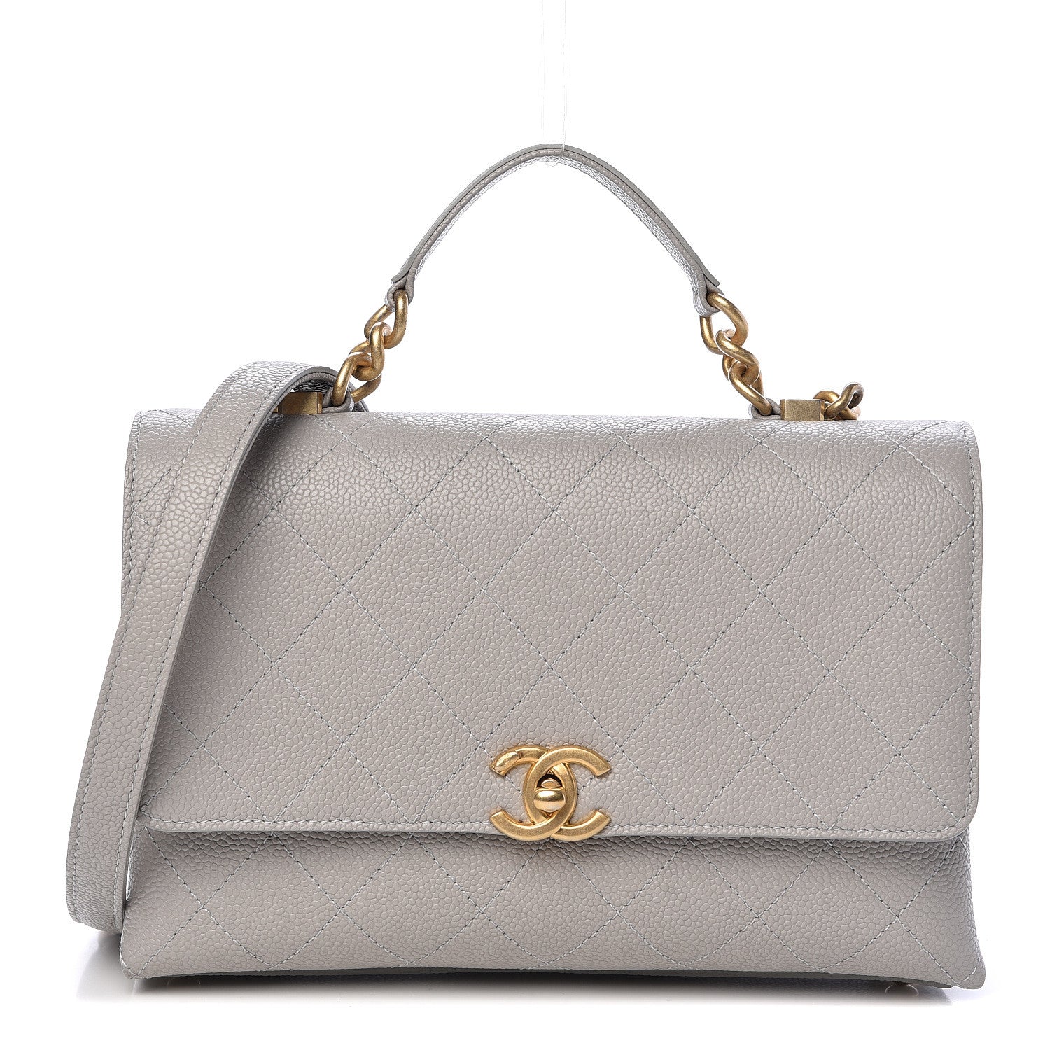 Chanel Grained Calfskin Small Stitched Flap Grey 2 of 13