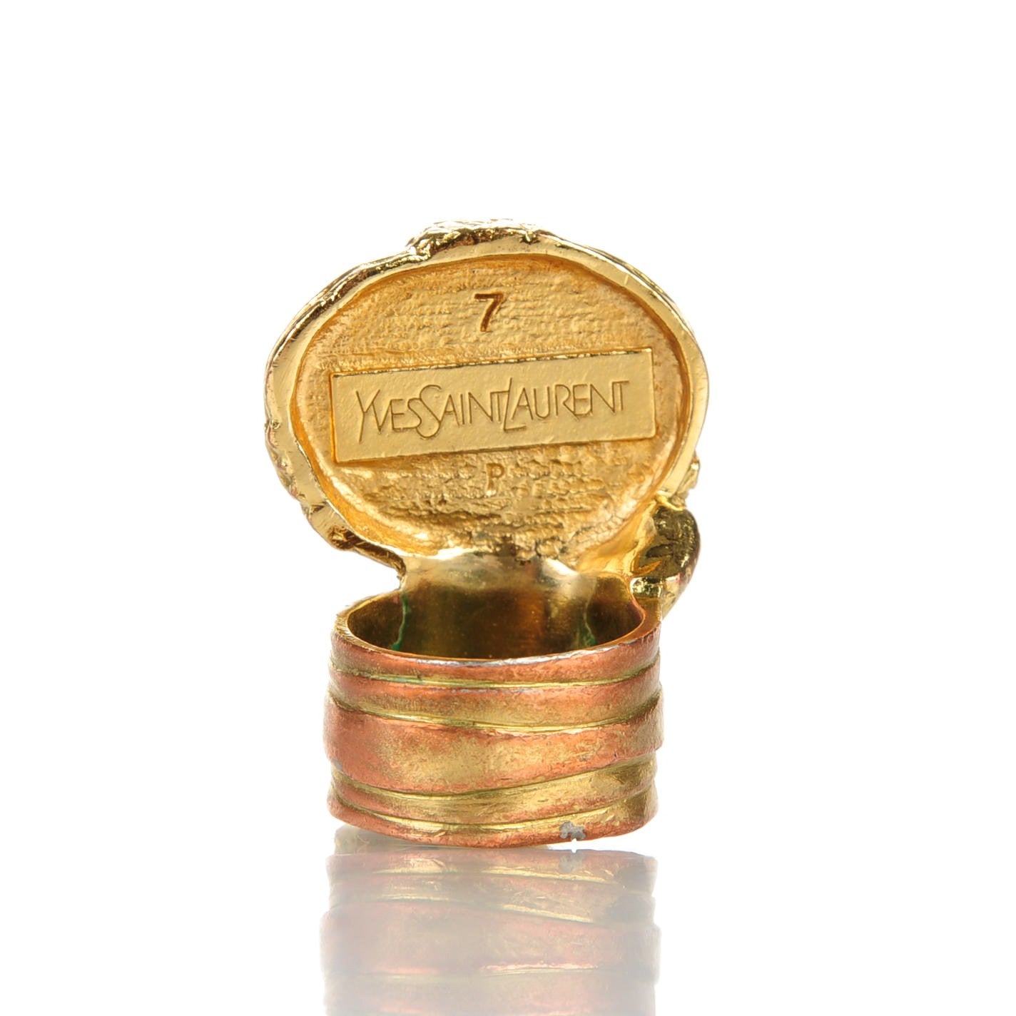 Saint Laurent Glass Cabochon Arty Ovale Ring 7 Gold Pink 3 of 6