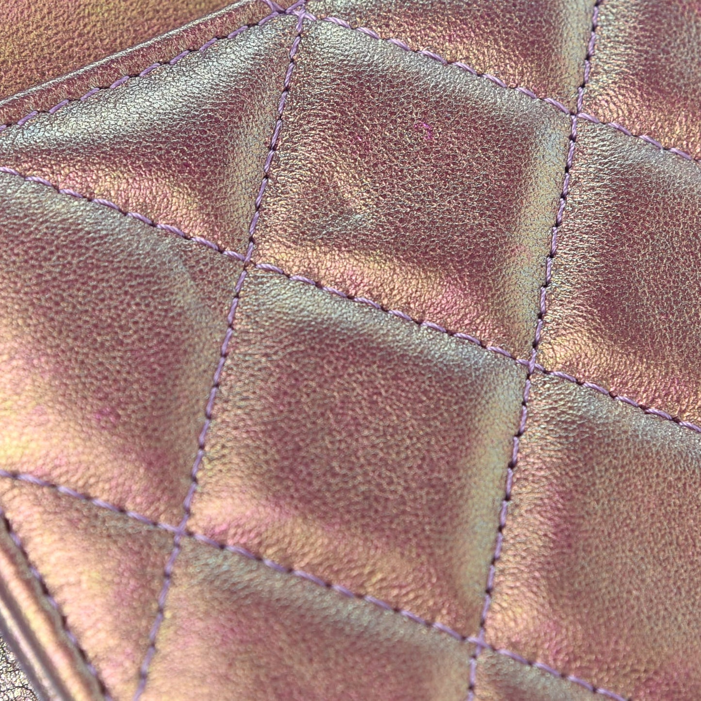 Iridescent Lambskin Quilted Wallet On Chain WOC Dark Purple