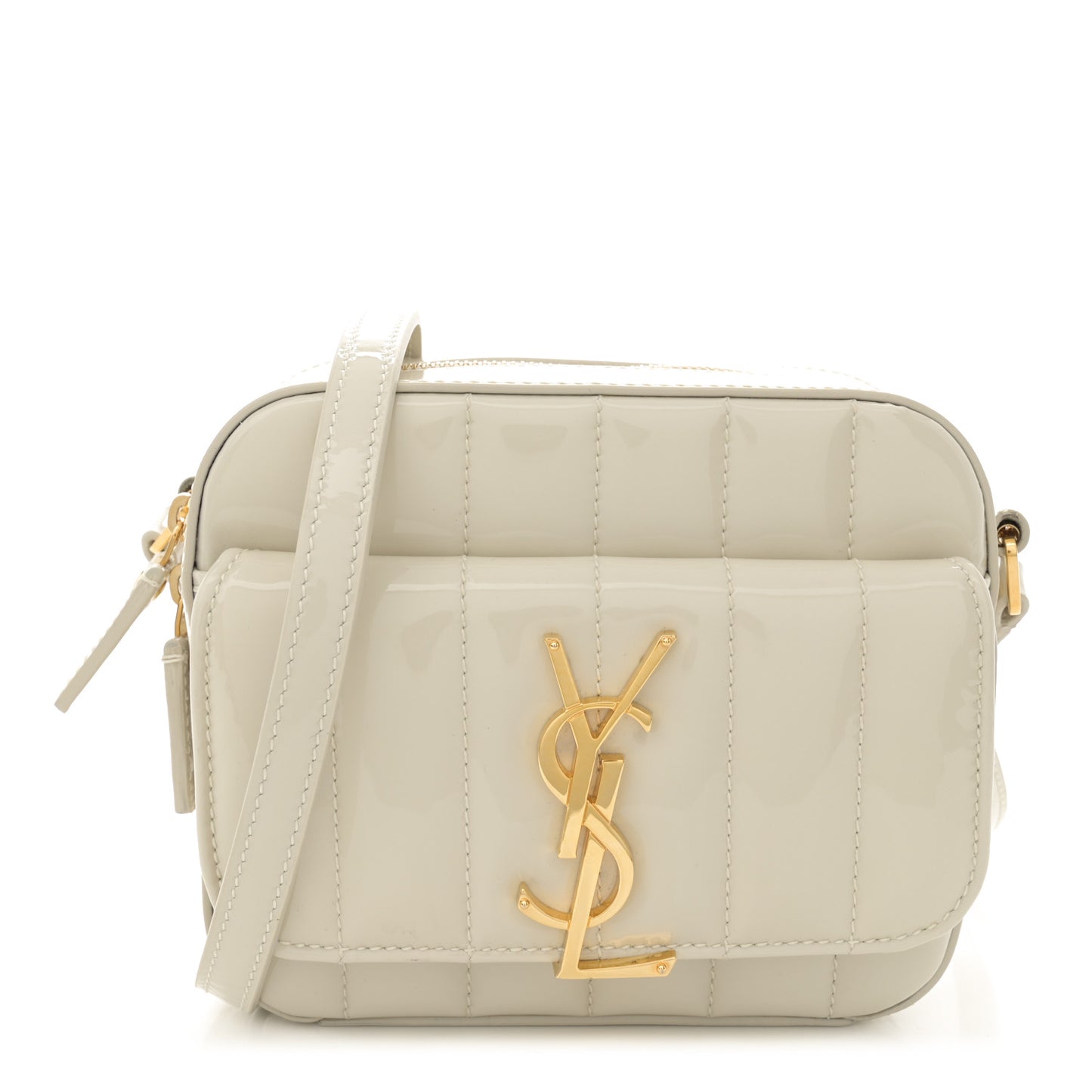 Patent Matelasse Monogram Toy Vicky Camera Bag Off White