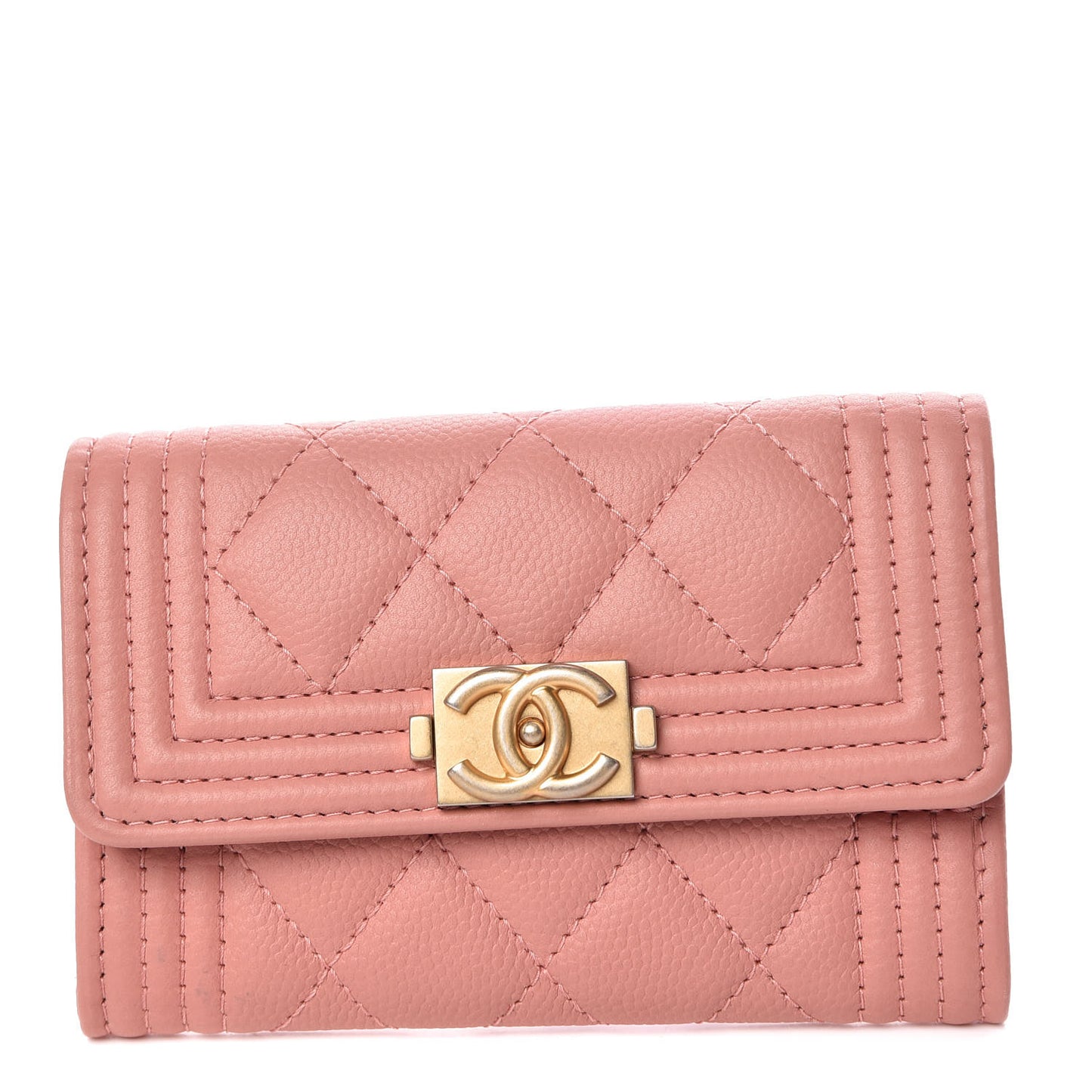 Caviar Quilted Boy Card Holder Wallet Powder Pink