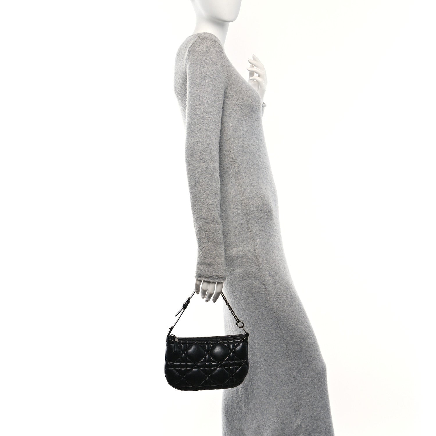 Christian Dior Calfskin Macrocannage Mini Dior Caro Tulip Bag Black 2 of 9