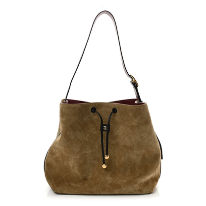Chanel Suede Quilted Bucket Bag Dark Beige Black 1 of 10