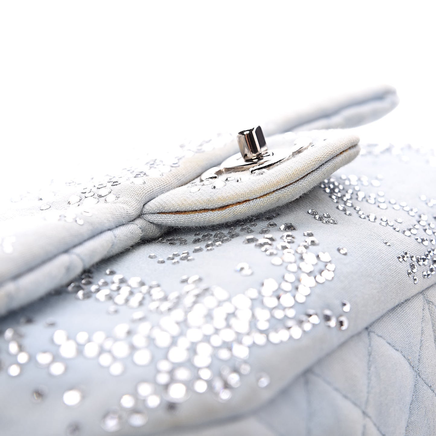 Denim Quilted Swarovski Crystal Flap Blue