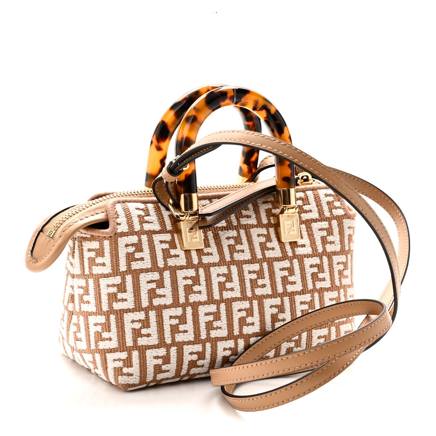 Raffia Chenille Vitello King Plexiglass Micro FF Mini By The Way Top Handle Boston Bag Naturale White