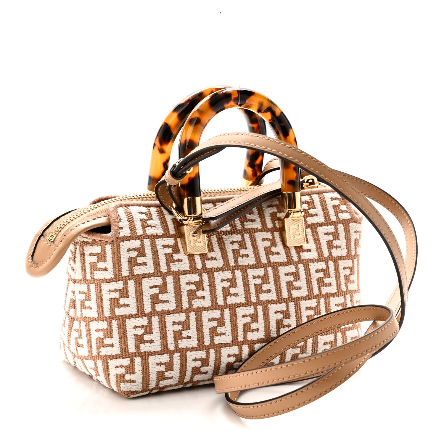 Fendi Raffia Chenille Vitello King Plexiglass Micro FF Mini By The Way Top Handle Boston Bag Naturale White 3 of 10