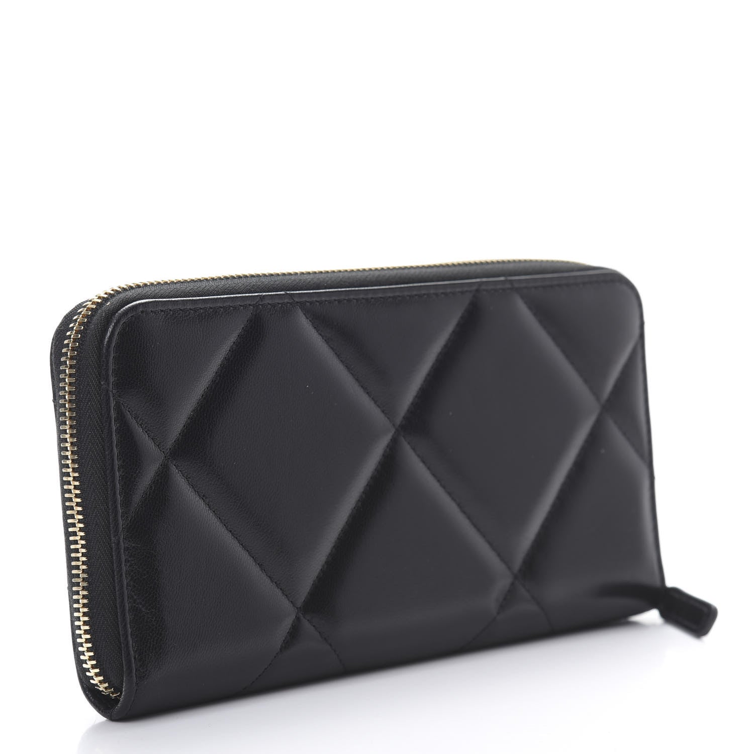 Chanel Shiny Goatskin Quilted Chanel 19 Long Zipped Around Wallet Black 3 of 9