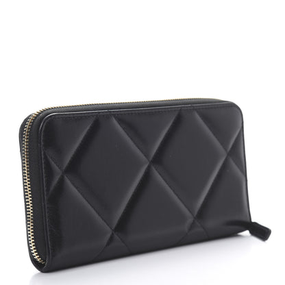 Chanel Shiny Goatskin Quilted Chanel 19 Long Zipped Around Wallet Black 3 of 9