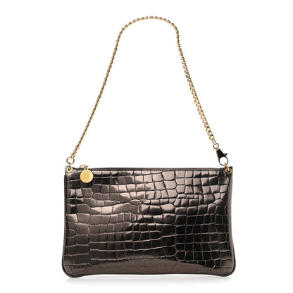 Stella McCartney Embossed Crocodile Effect Chain Clutch Bronze 1 of 11