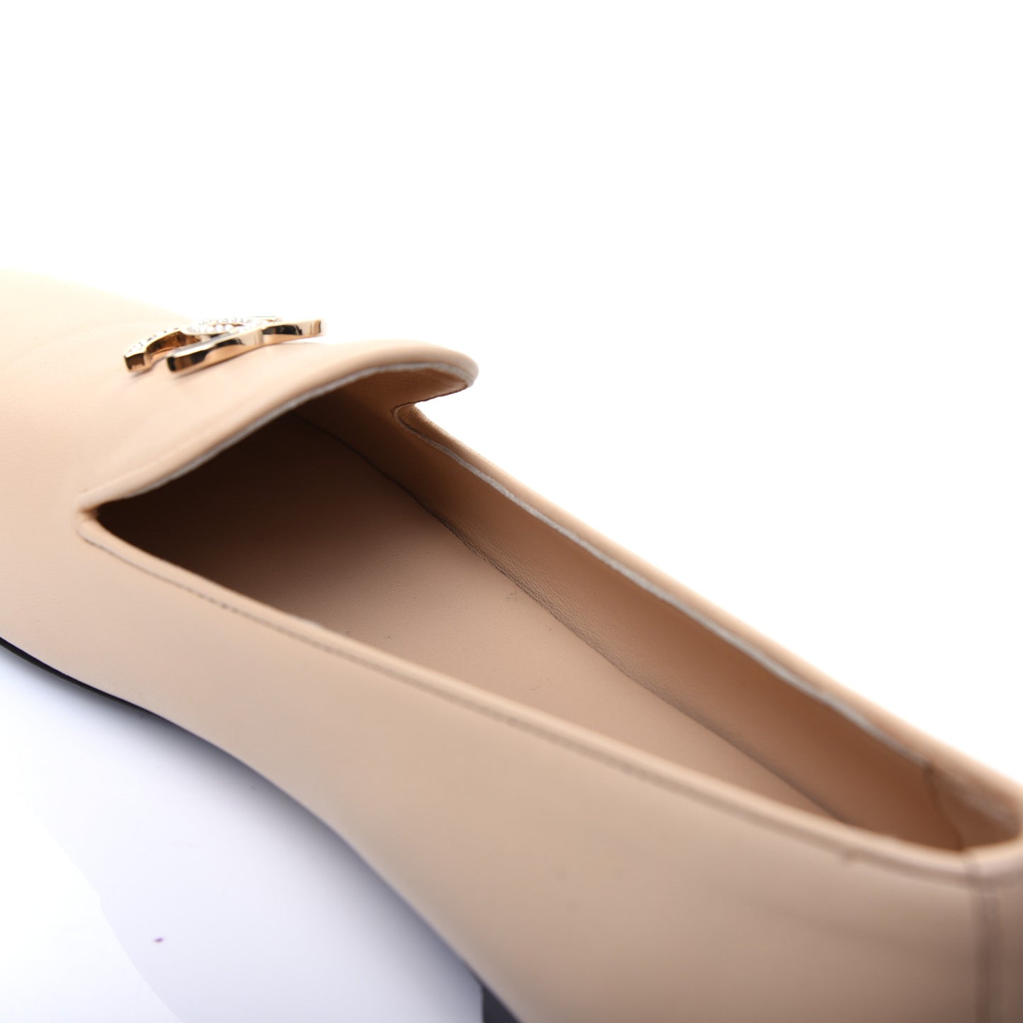 Enamel Pearl Crystal Lambskin CC Moccasin Loafers 37 Beige