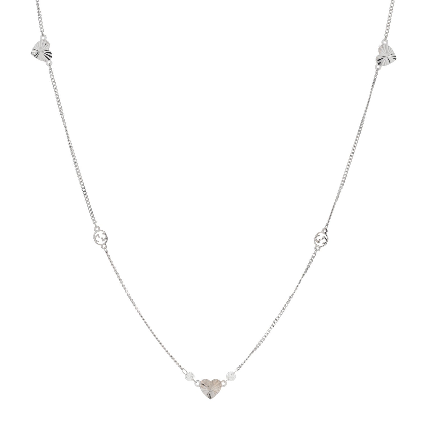 18K White Gold Diamond Heart Interlocking G Necklace