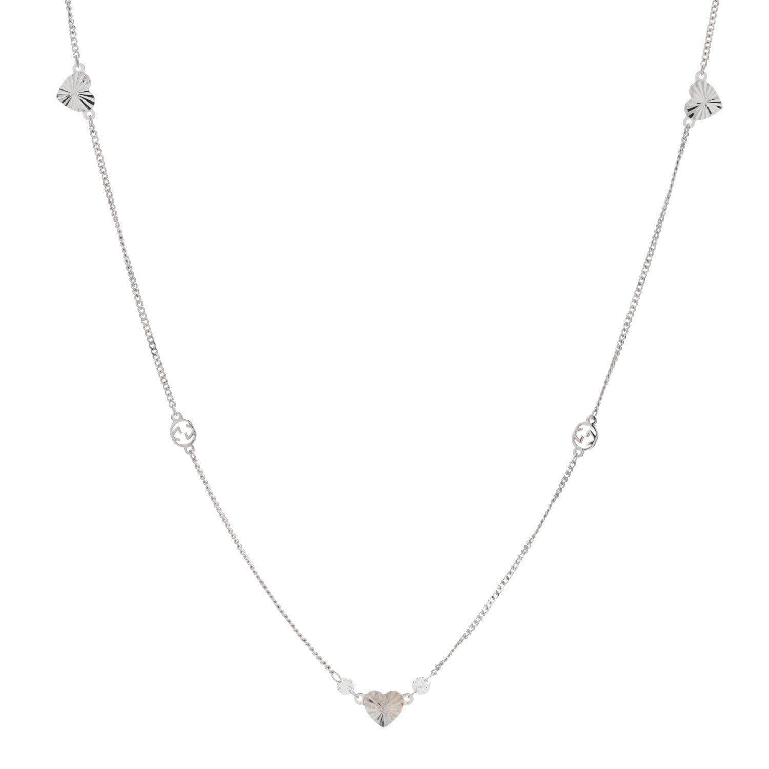 Gucci 18K White Gold Diamond Heart Interlocking G Necklace 1 of 3