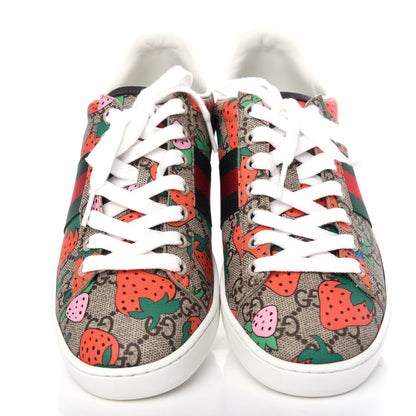 Gucci GG Supreme Monogram Strawberry Web Womens Ace Sneakers 38 Beige Multicolor Red Green 5 of 11