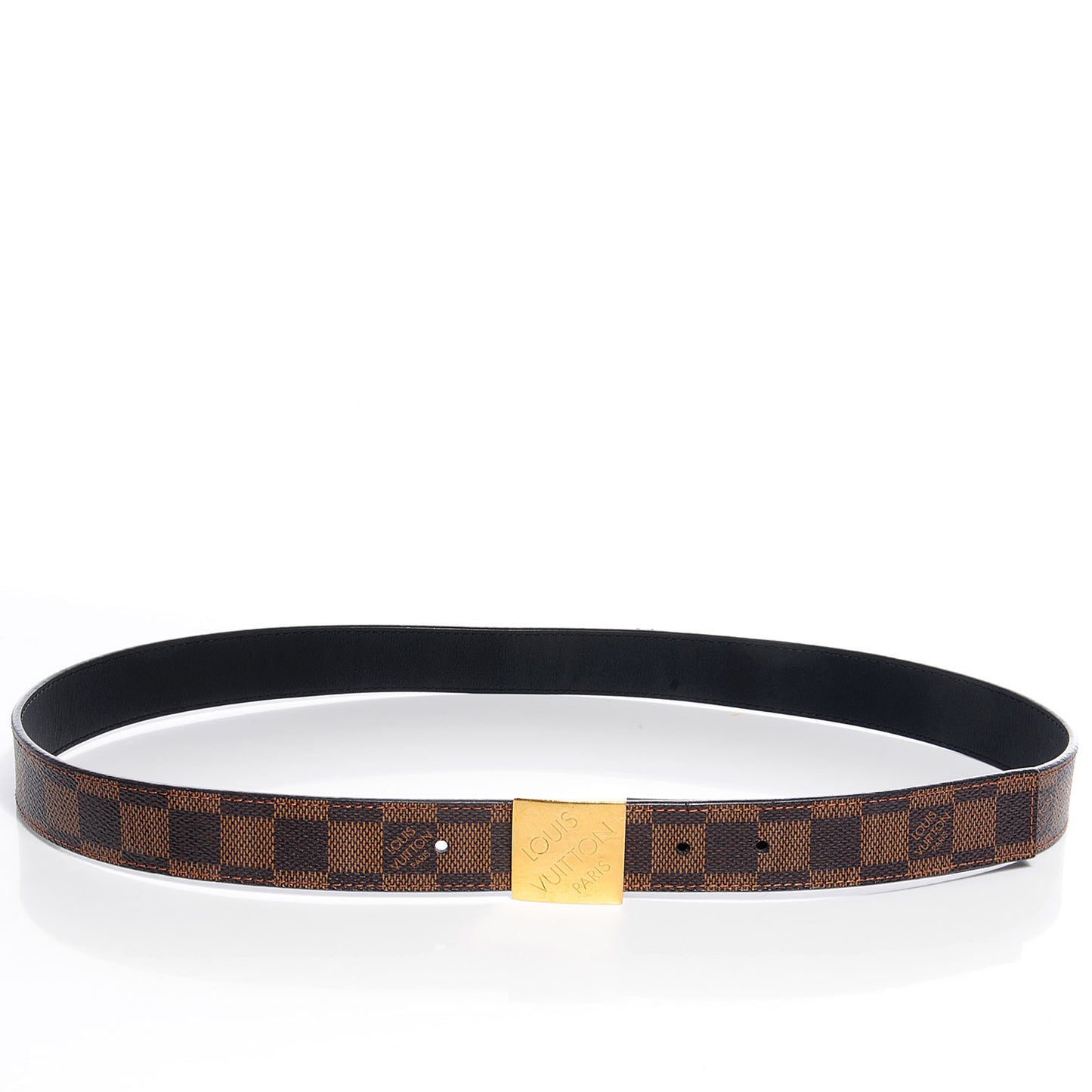 Damier Ebene LV Paris Buckle Belt Gold 90 36