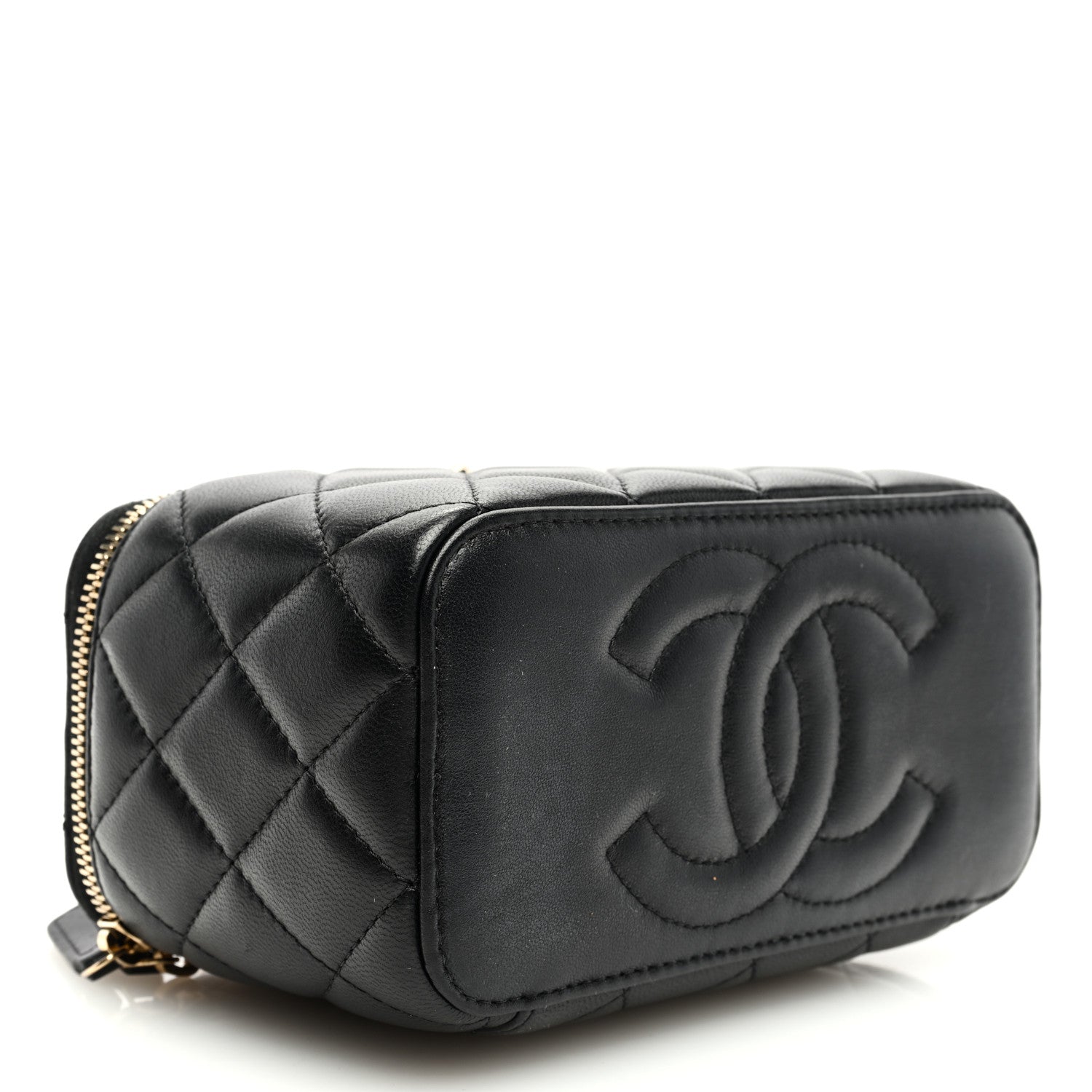 Chanel Lambskin Quilted Small Pearl Top Handle Vanity Case With Chain Black 4 of 10