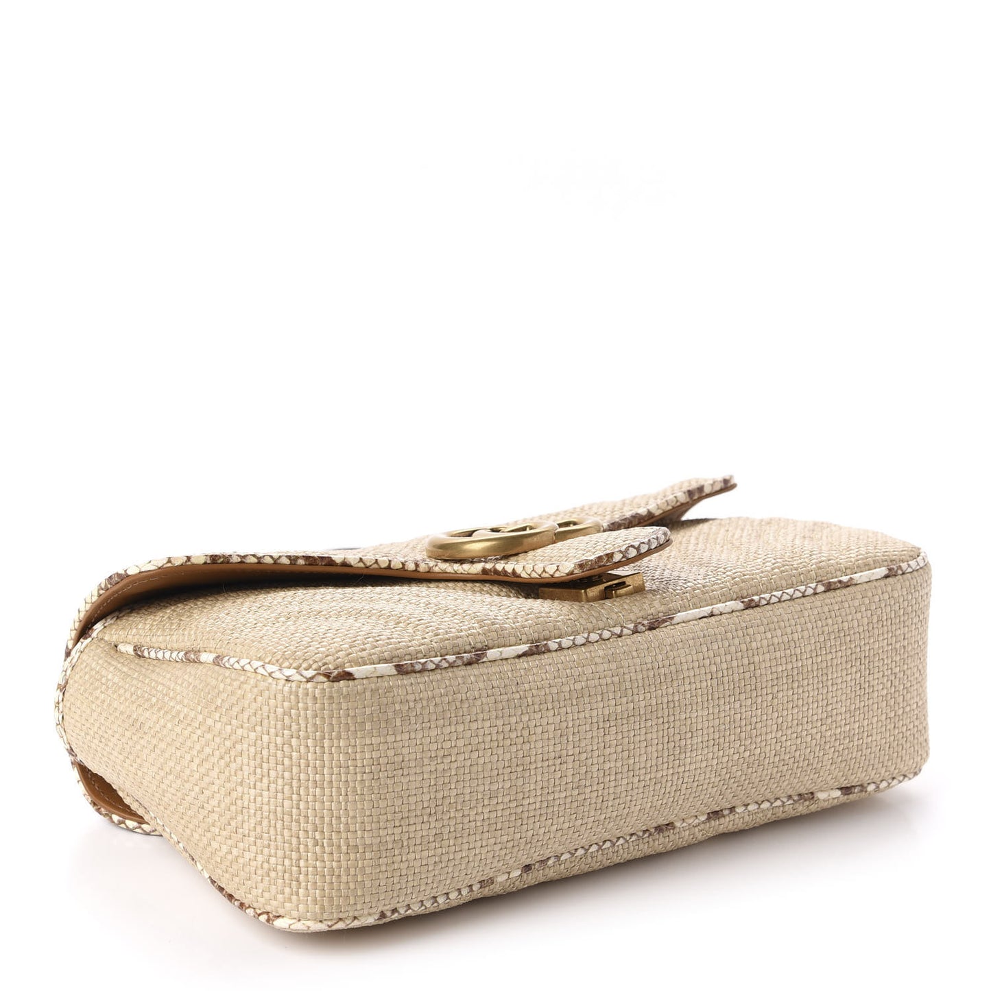 Raffia Elaphe Matelasse Small GG Marmont Shoulder Bag Natural Cream Brown