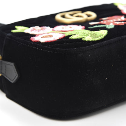 Gucci Velvet Matelasse Deer Embroidered Small GG Marmont Chain Shoulder Bag Black 5 of 9