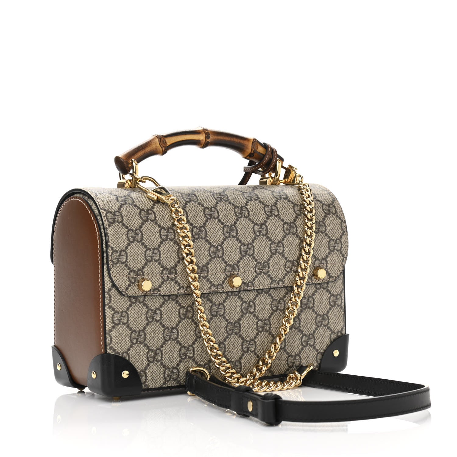 Gucci GG Supreme Monogram Small Padlock Bamboo Shoulder Bag Beige Black Cuir 3 of 10