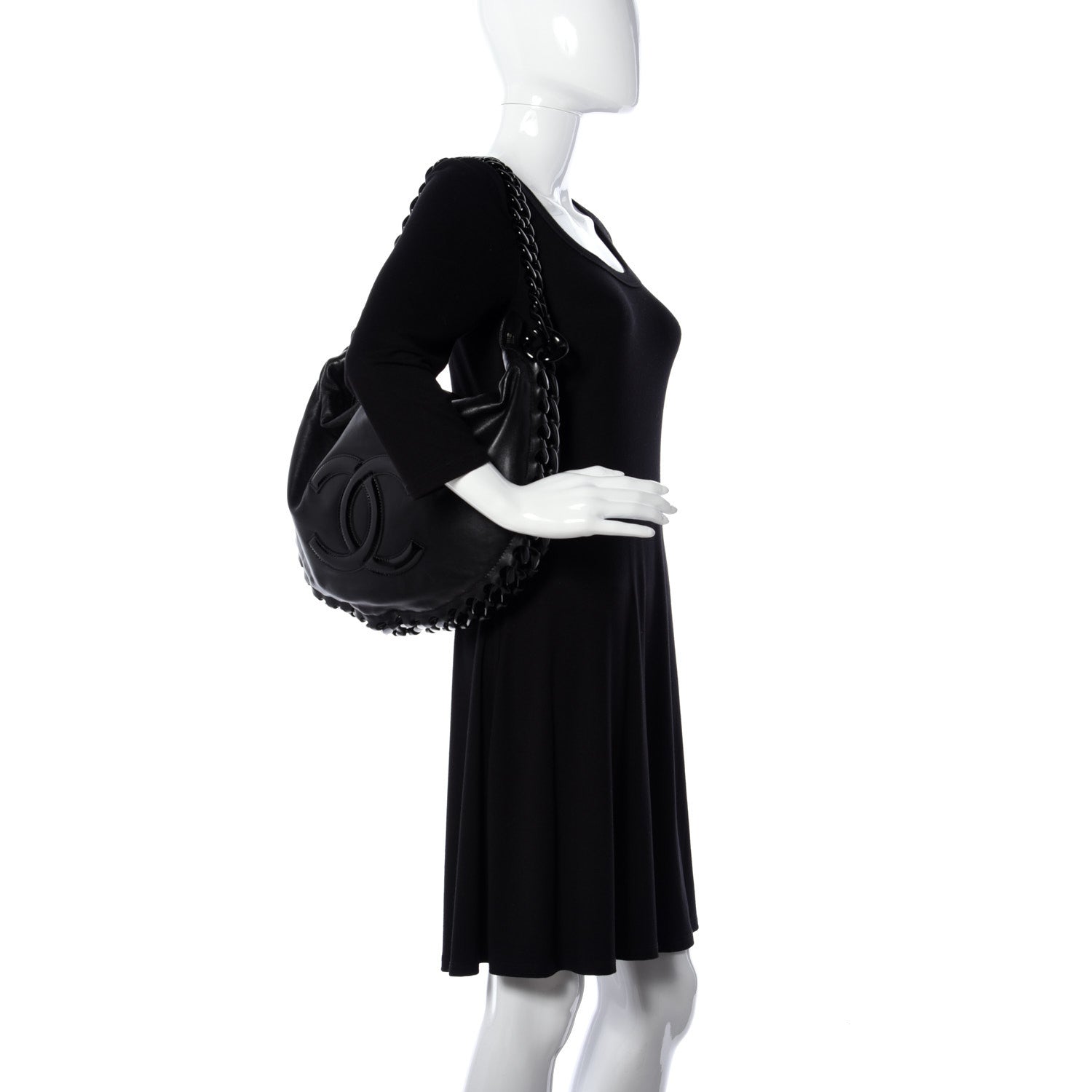 Chanel Calfskin Modern Chain Rhodoid Hobo Black 2 of 9